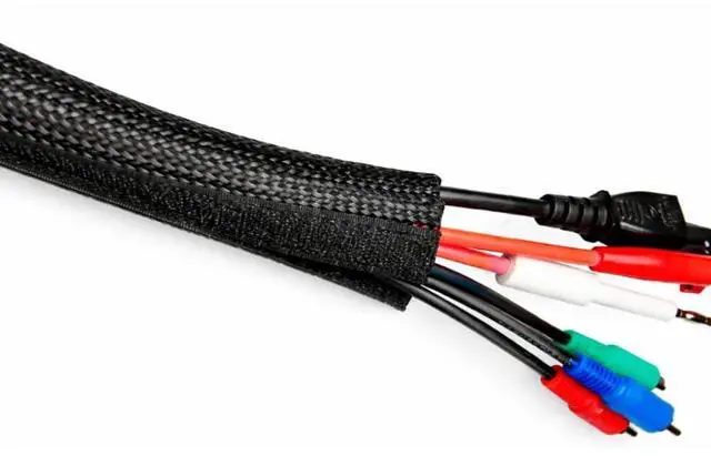 Main image of Hook & Loop Fastener Braided Sleeving ½ Inch ID 100 Feet Long Nylon Wrap Around Side Entry Closure Sleeve Split Expandable Wire Management Sleeving for Home, Industrial Use - Black