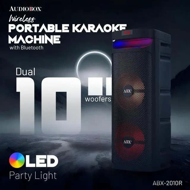 Alt view image 2 of 7 - Large Bluetooth Party Speaker with Microphone, Dual 10" Woofers | Piezo Tweeter, LED Woofer Lights, USB, TF, FM & AUX Inputs, 1800mAh Rechargeable Battery, Remote Control Included