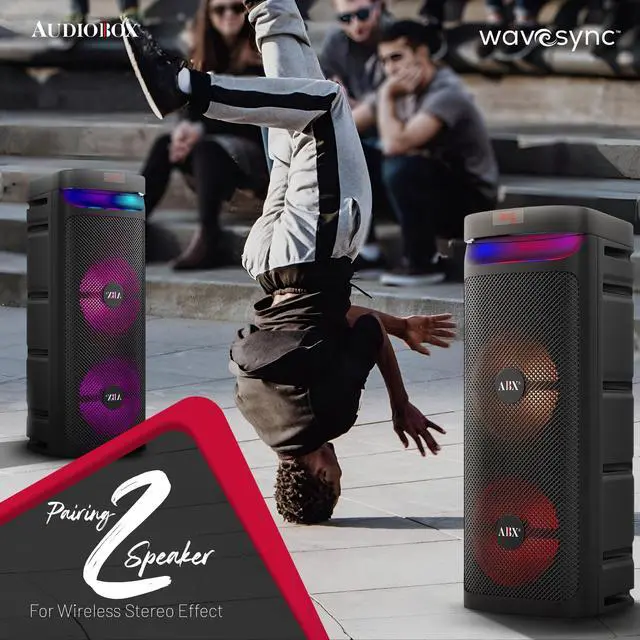 Alt view image 5 of 7 - Large Bluetooth Party Speaker with Microphone, Dual 10" Woofers | Piezo Tweeter, LED Woofer Lights, USB, TF, FM & AUX Inputs, 1800mAh Rechargeable Battery, Remote Control Included