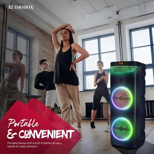 Alt view image 6 of 7 - Large Bluetooth Party Speaker with Microphone, Dual 10" Woofers | Piezo Tweeter, LED Woofer Lights, USB, TF, FM & AUX Inputs, 1800mAh Rechargeable Battery, Remote Control Included