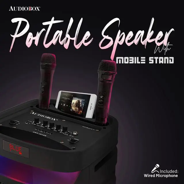 Alt view image 7 of 7 - Large Bluetooth Party Speaker with Microphone, Dual 10" Woofers | Piezo Tweeter, LED Woofer Lights, USB, TF, FM & AUX Inputs, 1800mAh Rechargeable Battery, Remote Control Included