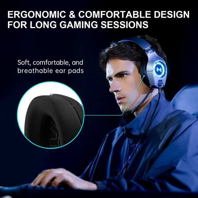 Alt view image 7 of 7 - Hecate GX Hi-Res Gaming Headset for PS4/ PS5/ PC/Switch/Xbox Gamepad - USB/Type-C/3.5mm Wired Gaming Headphones with Microphone RGB Lighting - ENC Noise Cancelling - 50mm Driver (Grey)