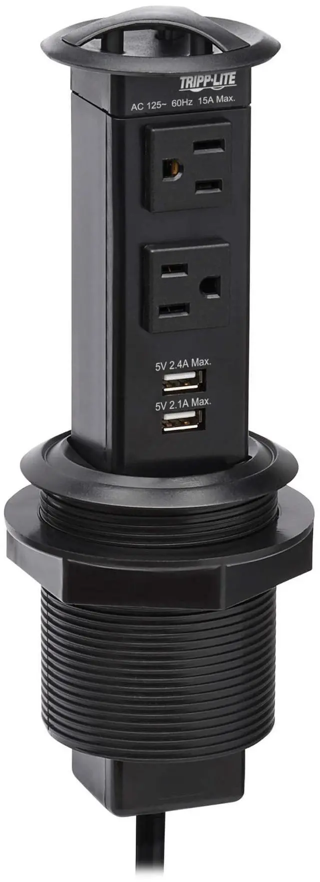Main image of Safe-IT Pop-Up Desktop Charging & Power Strip Grommet Desk Cord Cable Hole Cover, 2 Standard Outlets + 2 USB-A Charging, 6 Foot Cord, (PS22POPAM)