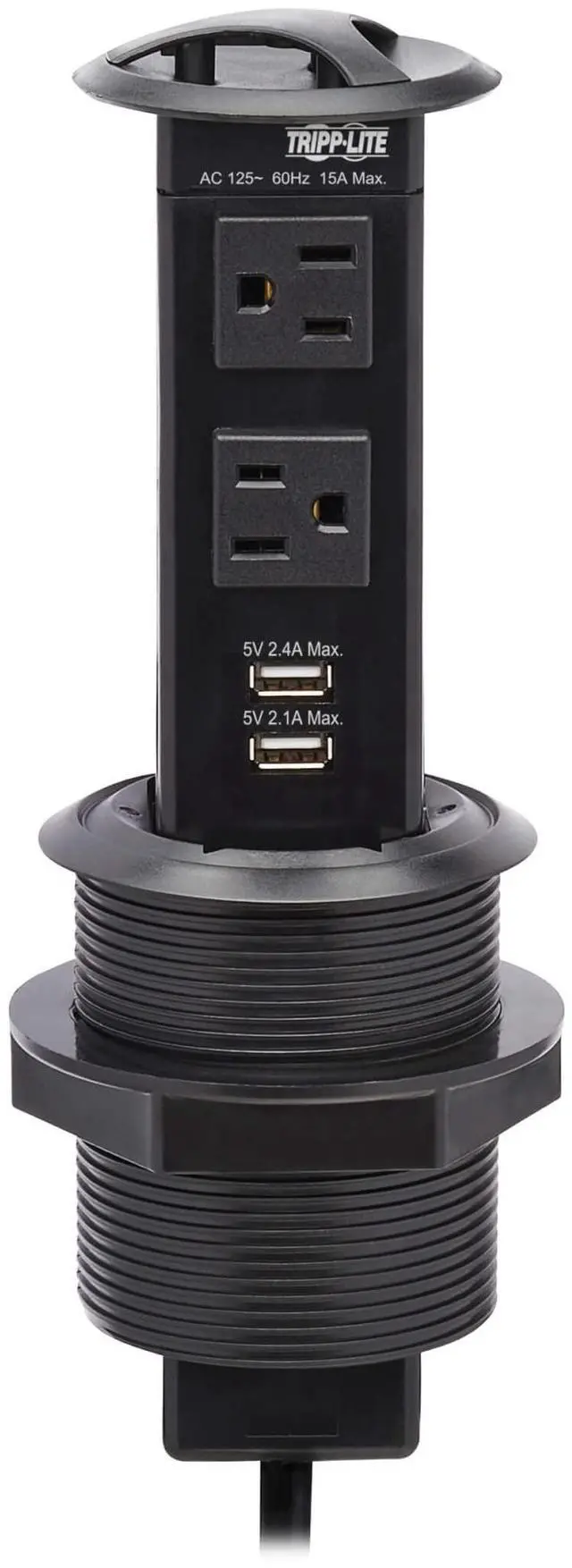 Alt view image 7 of 7 - Safe-IT Pop-Up Desktop Charging & Power Strip Grommet Desk Cord Cable Hole Cover, 2 Standard Outlets + 2 USB-A Charging, 6 Foot Cord, (PS22POPAM)