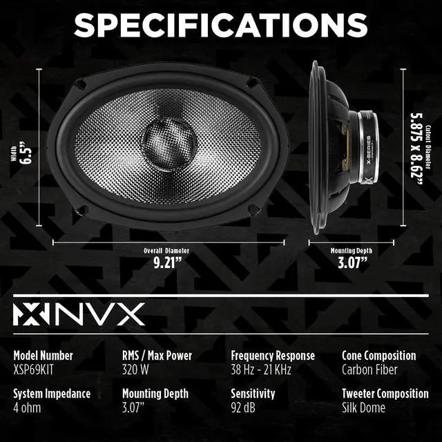 Alt view image 3 of 7 - ® XSP69KIT 6x9 Car Speakers, 600W Max, 300W RMS, 2-Way Component System w/ 1" Silk Dome Tweeters & Passive X-Overs, Easy to Install in Cars/Trucks/Doors (Pair)