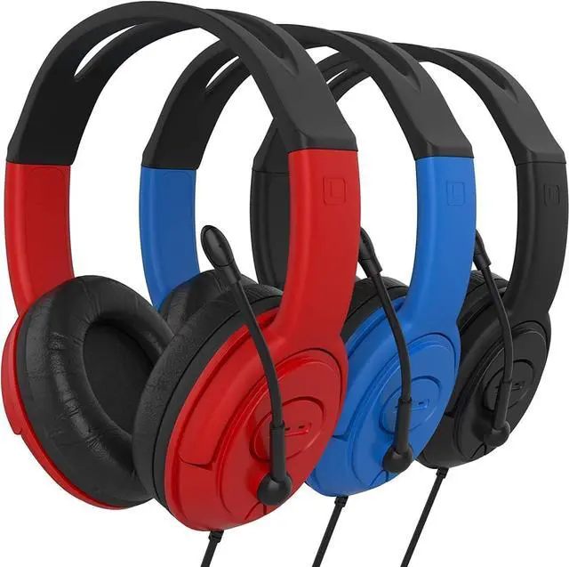 Main image of Bulk 45-Pack Headphones with Boom Microphone Wired Over-Ear Headset with 3.5mm Plug for Classroom, School, Remote Learning, Office Use Durable, Adjustable Black, Red, Blue