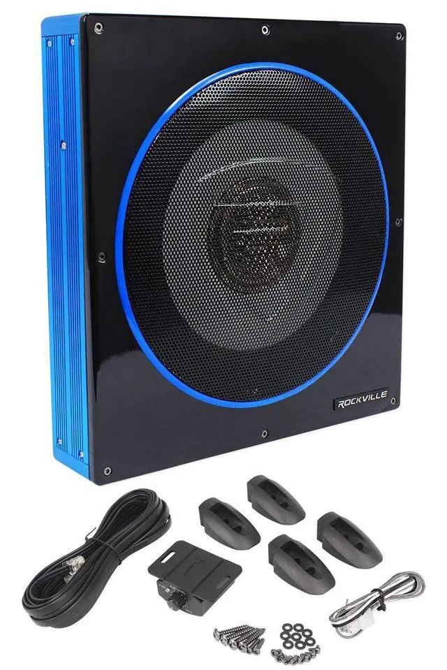 Alt view image 2 of 7 - RW10CA 10" Slim Powered Car Subwoofer with RWK10 Install Kit | 800W Peak / 200W RMS, 2 Ohm, RCA/High-Level Inputs, Under-Seat Mount, Low-Pass Filter, Bass Knob, 10 Gauge, 2-items