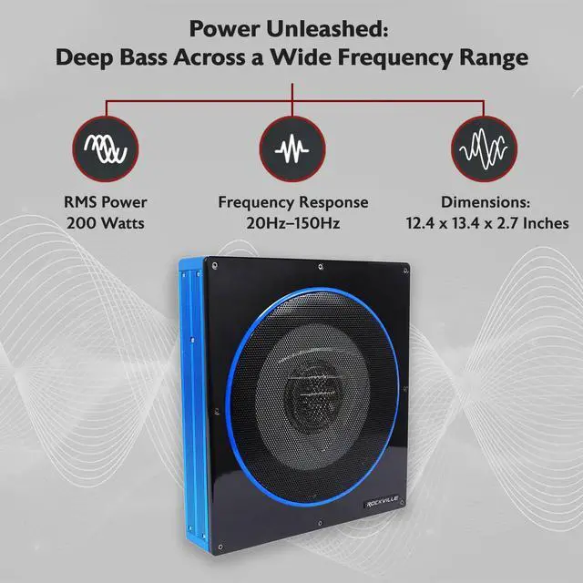 Alt view image 2 of 7 - RW10CA 10" 2-Ohm Slim Powered Under-Seat Car Subwoofer | 800W Peak, 200W RMS, Bass Knob, Auto Turn-On, Variable LPF, Bass Boost, Phase Switch, Deep Bass