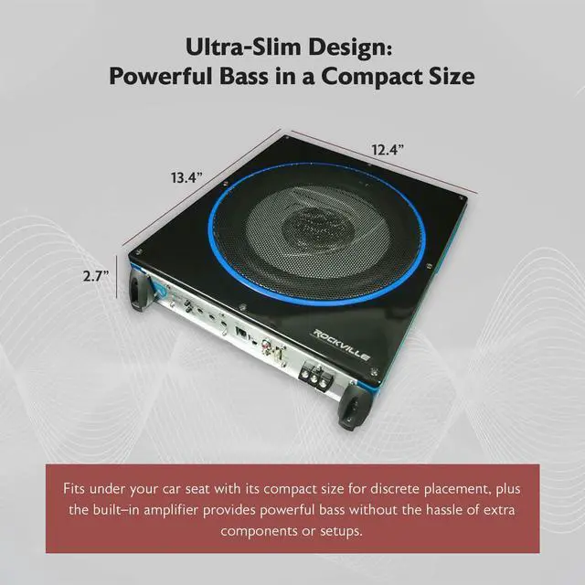 Alt view image 3 of 7 - RW10CA 10" 2-Ohm Slim Powered Under-Seat Car Subwoofer | 800W Peak, 200W RMS, Bass Knob, Auto Turn-On, Variable LPF, Bass Boost, Phase Switch, Deep Bass
