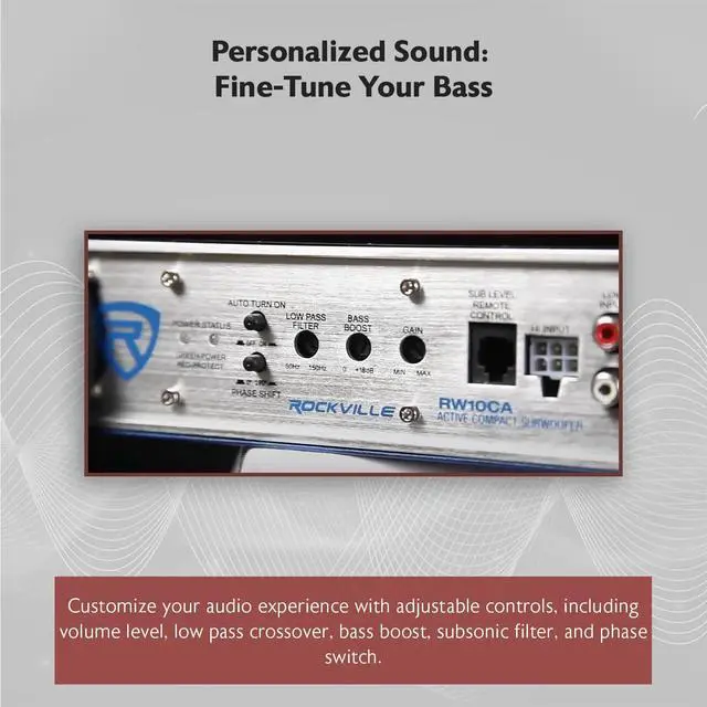Alt view image 5 of 7 - RW10CA 10" 2-Ohm Slim Powered Under-Seat Car Subwoofer | 800W Peak, 200W RMS, Bass Knob, Auto Turn-On, Variable LPF, Bass Boost, Phase Switch, Deep Bass