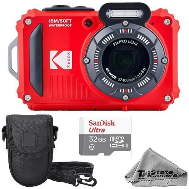 Main image of Kodak PIXPRO WPZ2 Waterproof, Shockproof & Dustproof Camera (Red) 16MP 4X Optical Zoom, Full HD Video + 32GB Memory Card, Camera Case & Microfiber Cloth