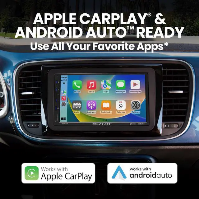 Alt view image 3 of 6 - Elite BE7ACP Car Stereo - 7" Display, Apple CarPlay & Android Auto Head Unit, Double DIN Touch Screen Car Stereo, Bluetooth, AM/FM Radio Receiver, USB, SD, No CD/DVD Player