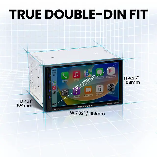 Alt view image 5 of 6 - Elite BE7ACP Car Stereo - 7" Display, Apple CarPlay & Android Auto Head Unit, Double DIN Touch Screen Car Stereo, Bluetooth, AM/FM Radio Receiver, USB, SD, No CD/DVD Player