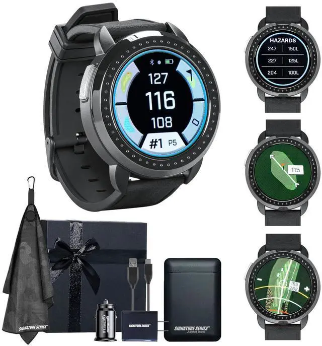 Main image of Bushnell Golf iON Elite GPS Smartwatch (Black) | 38,000 Courses, Slope Compensation, Hazard Info, Color Touchscreen, Distance Calculator, Magnet Mount, Scorekeeping | Signature Series Gift Bundle