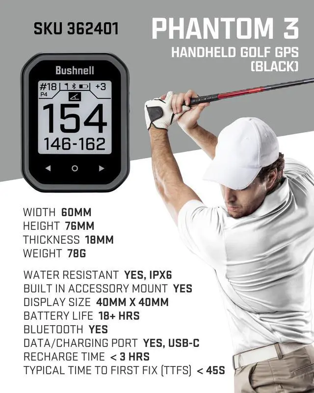 Alt view image 3 of 6 - Bushnell Phantom 3 GPS Rangefinder Black with BITE Magnetic Mount and GreenView with Lens Cleaning Cloth Bundle