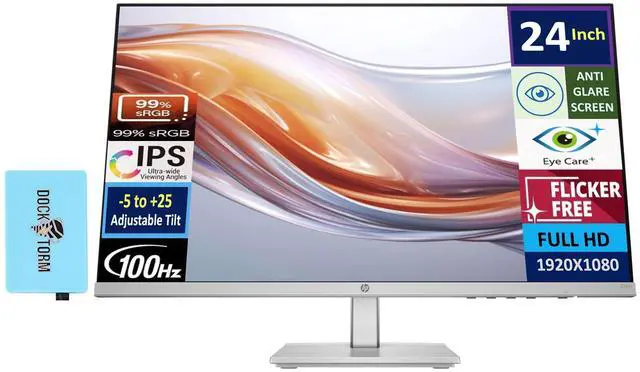 Main image of 24" 100 Hz IPS FHD (1920x1080) 99% sRGB Display Monitor | Adjustable Tilt, Flicker Free, Anti-Glare, Low-Blue Light Filter, Black/Silver w/DKZ Hub USB Port Expander