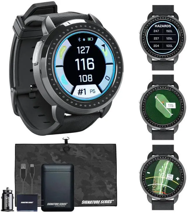 Main image of Bushnell Golf iON Elite GPS Smartwatch (Black) | 38,000 Courses, Slope Compensation, Hazard Info, Color Touchscreen, Distance Calculator, Magnet Mount, Scorekeeping | Signature Series Power Bundle