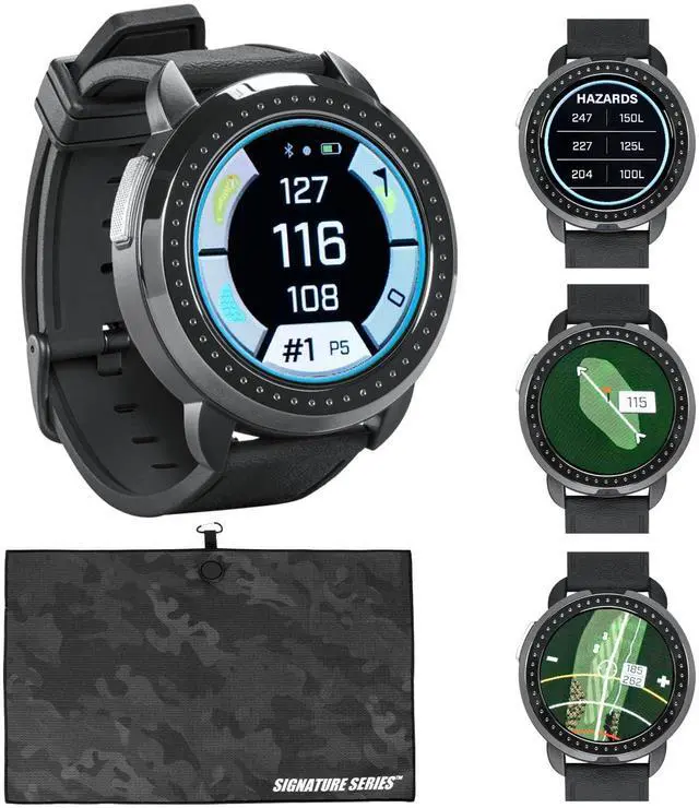 Main image of Bushnell Golf iON Elite GPS Smartwatch (Black) | 38,000 Courses, Slope Compensation, Hazard Info, Color Touchscreen, Distance Calculator, Magnet Mount, Scorekeeping | Signature Series Golf Towel
