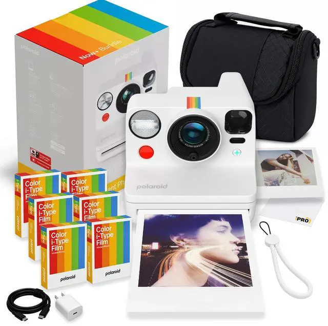 Main image of Now+ Generation 3 i-Type Instant Camera in White + 48 Film Bundle | Includes 8-Photo Color i-Type Film, Instant Photography for Travel, Parties & Gifts, Dual-Lens Autofocus, USB-C