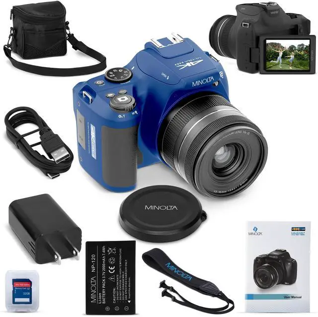 Main image of MNB10Z 64MP 4K Bridge Camera, 10X Optical Zoom, Flip LCD (Blue) | Protects your camera gear with dedicated storage for cameras, lenses and everyday essentials