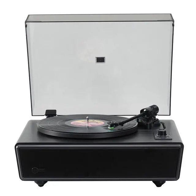 Alt view image 2 of 6 - Huygens High Fidelity Bluetooth Record Player with Built-in Speakers Belt Drive Vinyl Turntable with Moving Magnet Cartridge, Bluetooth Input Output and Aux-in (Huygens Black)