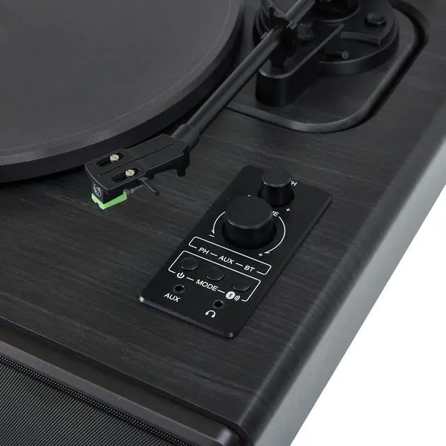 Alt view image 4 of 6 - Huygens High Fidelity Bluetooth Record Player with Built-in Speakers Belt Drive Vinyl Turntable with Moving Magnet Cartridge, Bluetooth Input Output and Aux-in (Huygens Black)