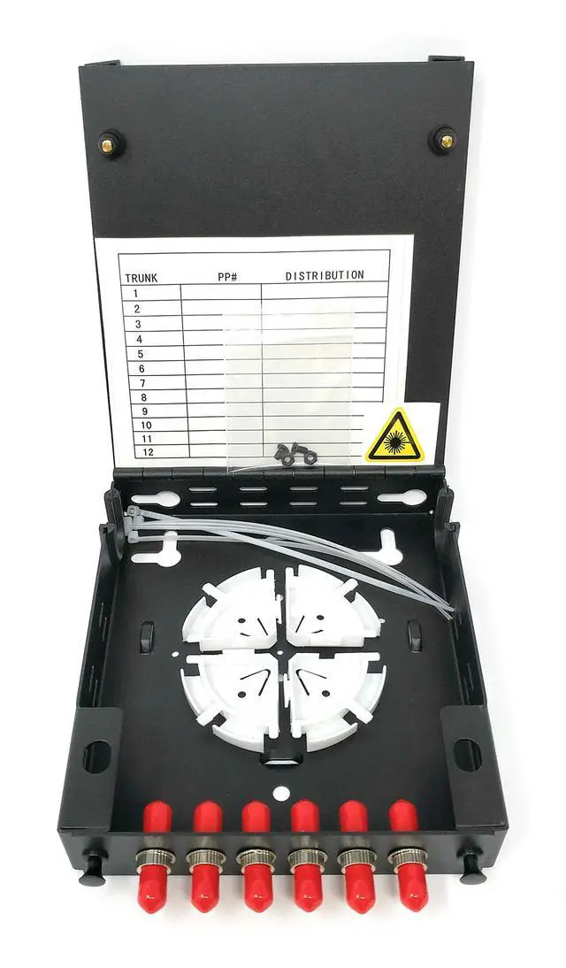 Alt view image 2 of 5 - Wall Mount Fiber Enclosure with Spool and Loaded 6 Port ST-UPC OM1/OM2 Multimode LGX Panel