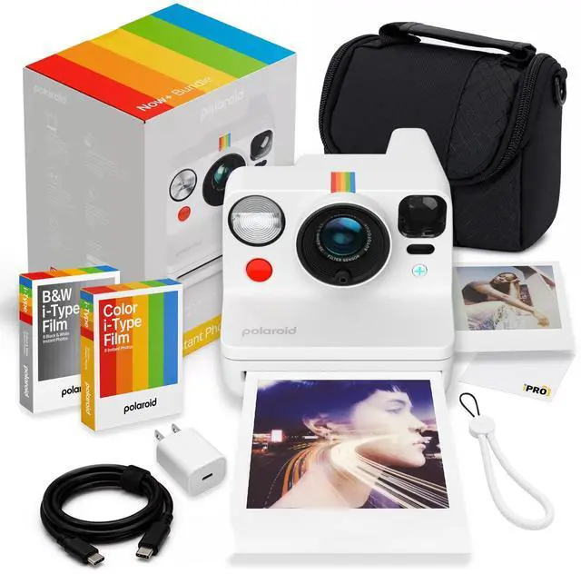 Main image of Now+ Generation 3 i-Type Instant Camera in White + 16 Film Bundle | Includes 8-Photo Color i-Type Film, Instant Photography for Travel, Parties & Gifts, Dual-Lens Autofocus, USB-C
