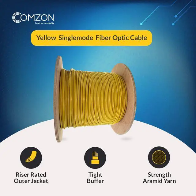 Alt view image 3 of 6 - 2 Strand Fiber Optic Cable Spool Singlemode(OS2), Yellow, 2000ft | 9/125, Indoor, Riser Rated, G652.D, Corning SMF-28, Aramid Yarn