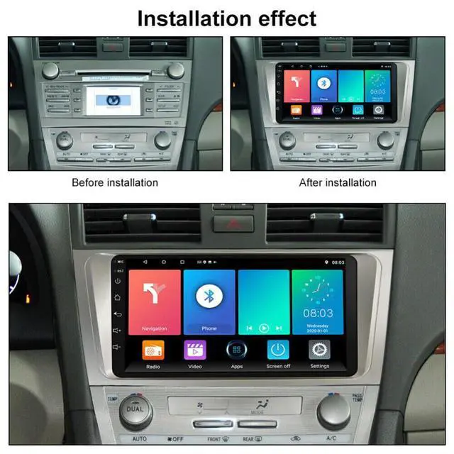 Alt view image 2 of 7 - Car Stereo for Toyota Camry 2007-2011 with Wireless Carplay & Android Auto, 9 Inch Touch Screen Android 14 Double Din Car Radio Stereo w/GPS Navigation Bluetooth Backup Camera SWC FM, 2G+32G
