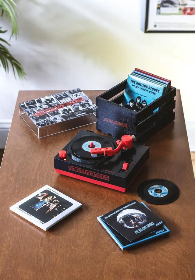 Alt view image 3 of 7 - CR6037BT-RS Rolling Stones RSD3 Mini Record Player & Crate, Black | Plays 3" records, ATN3600L Audio-Technica Cartridge, Bluetooth Out, Clear Dust Cover with Rolling Stones Artwork