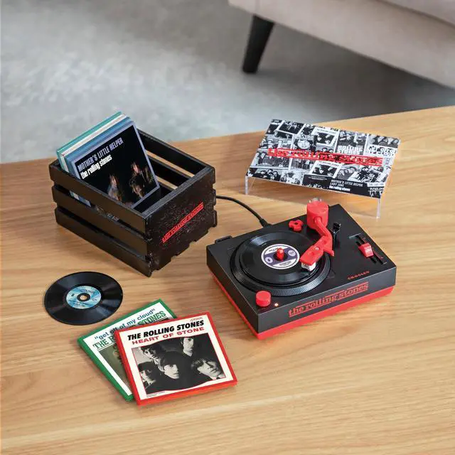 Alt view image 2 of 7 - CR6037BT-RS Rolling Stones RSD3 Mini Record Player & Crate, Black | Plays 3" records, ATN3600L Audio-Technica Cartridge, Bluetooth Out, Clear Dust Cover with Rolling Stones Artwork