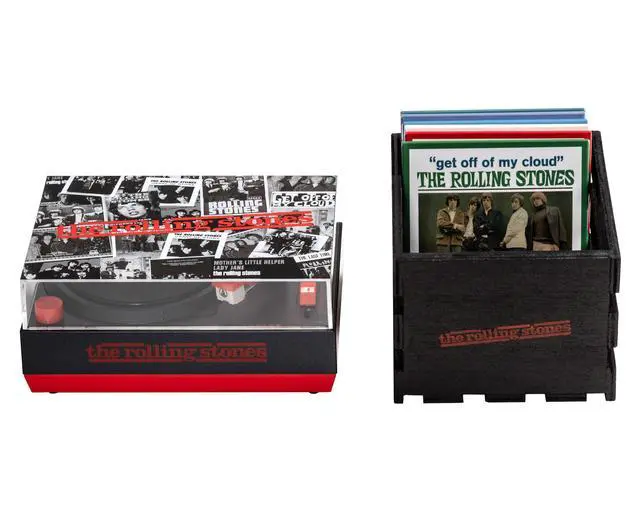 Alt view image 7 of 7 - CR6037BT-RS Rolling Stones RSD3 Mini Record Player & Crate, Black | Plays 3" records, ATN3600L Audio-Technica Cartridge, Bluetooth Out, Clear Dust Cover with Rolling Stones Artwork