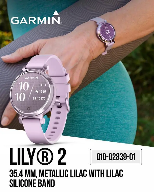 Alt view image 2 of 4 - Garmin Lily 2 - Metallic Lilac with Lilac Silicone Band: Women Stylish Smartwatch & Fitness Tracker | Up to 5 Days Battery Life, Health & Wellness Monitoring. 010-02839-01 Gift Bundle