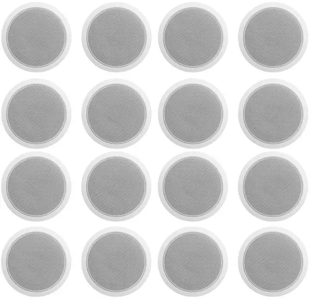 Main image of CCL6T White 6" Commercial/Restaurant Ceiling Speakers, 16-Pack | 70V, 2.5W/5W/10W Transformer Terminal Connections, Flush Mount Grilles, for PA Announcements, Background Music, Office Audio