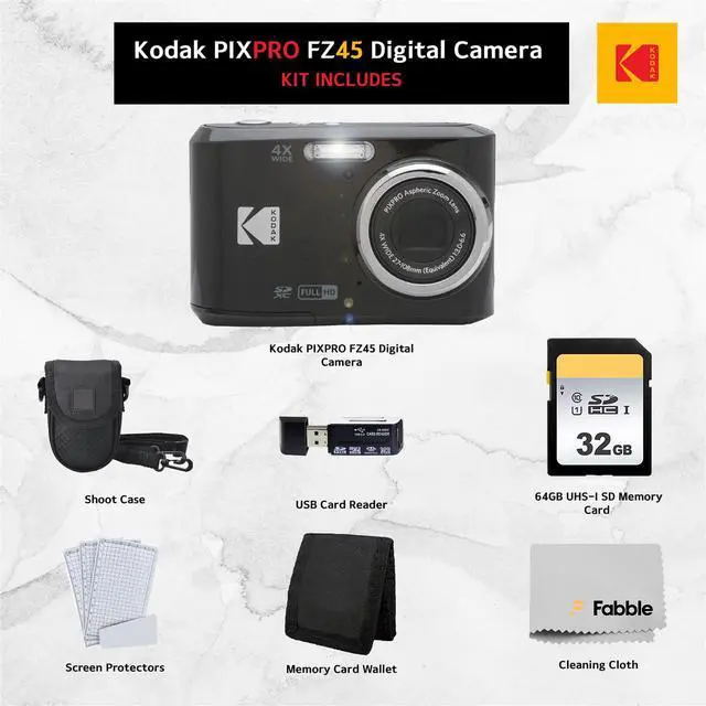 Alt view image 2 of 7 - Kodak PIXPRO FZ45 Digital Camera Bundle with Black Point & Shoot Camera Case + Transcend 64GB SD Memory Card + Tri-fold Memory Card Wallet + Hi-Speed SD USB Card Reader + More (Black)