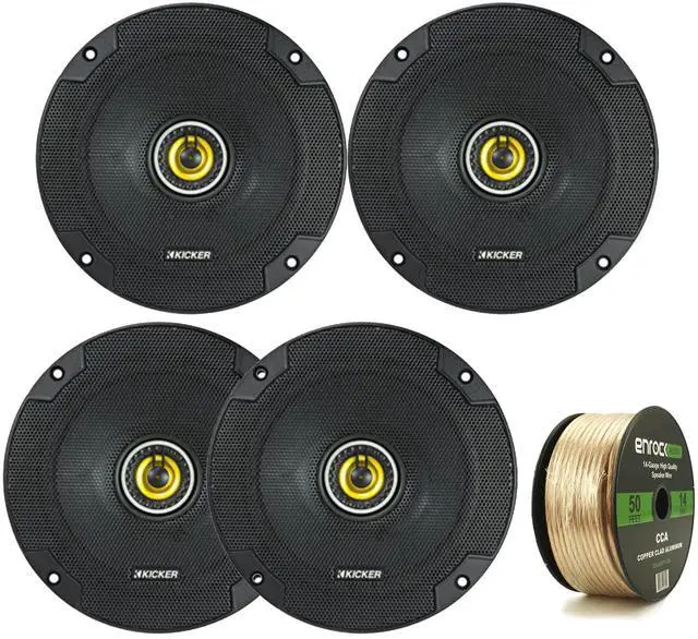 Main image of Car Speaker Package Of 4x Kicker 300 Watt Max Power 6.5" CS Series 2-Way Car Audio Coaxial Speakers Bundle Combo With Enrock 50 Foot 14 Gauge Speaker Wire