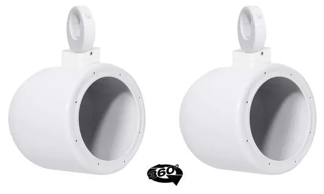 Alt view image 2 of 6 - MAC65W White 6.5" Speaker Pod Pair with MAC360W Swivel Clamps | 6061 Aluminum Enclosures, 2 MAC360W 360° Swivel Clamps, 2 Stainless Quick-Release Knobs, 2 Rubber Washers, 4-Items