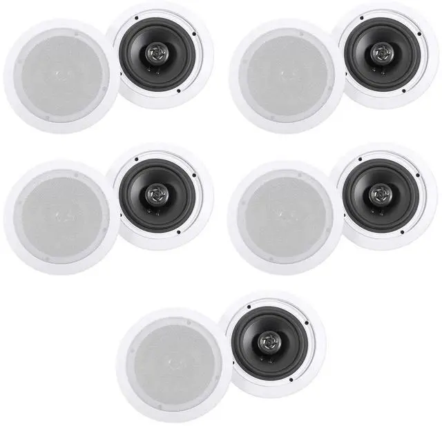 Main image of HC655 White Pair 6.5" in-Ceiling Home Theater Speakers, 10-Pack | 500W Peak / 160W RMS, 2-Way, 8-Ohm, Aimable Tweeters, Paintable Flush Grilles, Spring Terminals, 7.6" Cutout