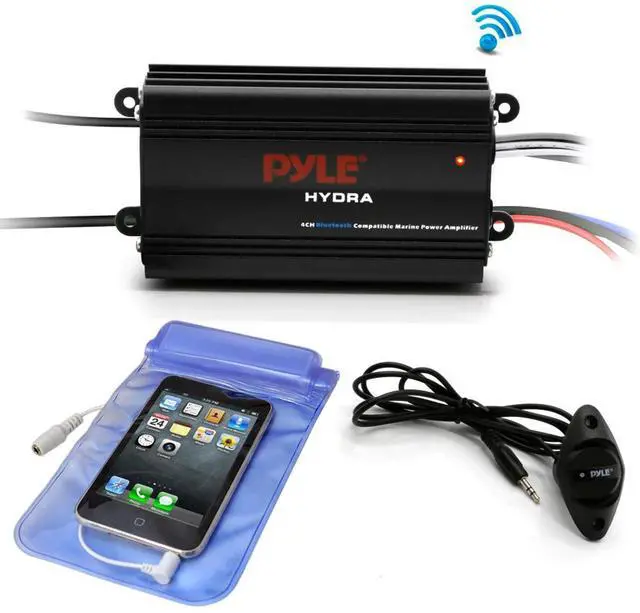 Alt view image 2 of 5 - Marine 4-Channel Bluetooth Waterproof Amplifier Bundle Combo with 4X 6.5 Waterproof Weather Resistant 240W Peak Black Audio Speakers, Amp Install Kit, 18-G 50 Ft Speaker Wire