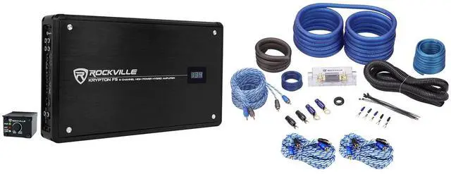 Main image of Krypton F5 5 Channel Car Amplifier Bundle with RWK21 Amp Kit | 3200W Peak / 800W RMS, Class AB/D MOSFET, Bass Knob with Clip Indicator, Digital Volt Meter, 2 RTR172 17' RCA Cables, 4-Items