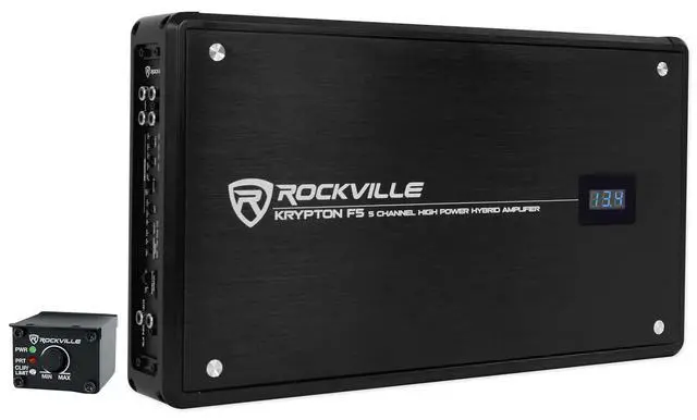 Alt view image 2 of 6 - Krypton F5 5 Channel Car Amplifier Bundle with RWK21 Amp Kit | 3200W Peak / 800W RMS, Class AB/D MOSFET, Bass Knob with Clip Indicator, Digital Volt Meter, 2 RTR172 17' RCA Cables, 4-Items