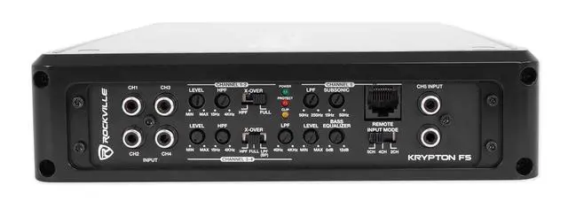 Alt view image 3 of 6 - Krypton F5 5 Channel Car Amplifier Bundle with RWK21 Amp Kit | 3200W Peak / 800W RMS, Class AB/D MOSFET, Bass Knob with Clip Indicator, Digital Volt Meter, 2 RTR172 17' RCA Cables, 4-Items
