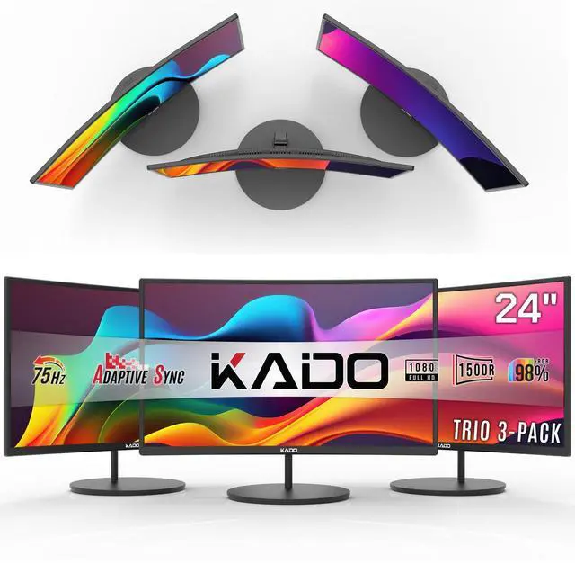 Main image of 3-Pack Trio 24" Curved 1500R 1920x1080 75Hz FHD Computer Monitor | Triple Monitor Setup HDMI Office Gaming Hybrid, VESA Wall Mount Arm Mount Built-in Speakers, Panoramic Display Multi-tasking