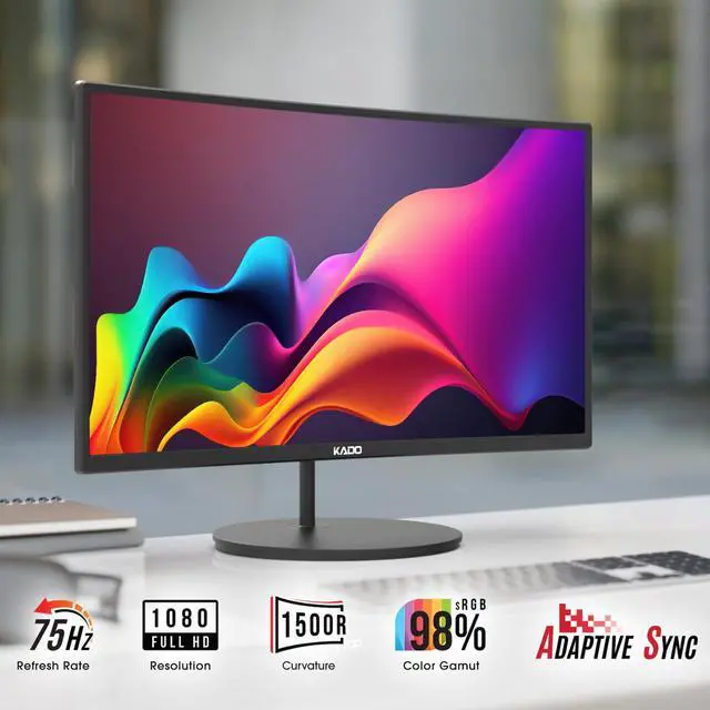 Alt view image 2 of 7 - 3-Pack Trio 24" Curved 1500R 1920x1080 75Hz FHD Computer Monitor | Triple Monitor Setup HDMI Office Gaming Hybrid, VESA Wall Mount Arm Mount Built-in Speakers, Panoramic Display Multi-tasking