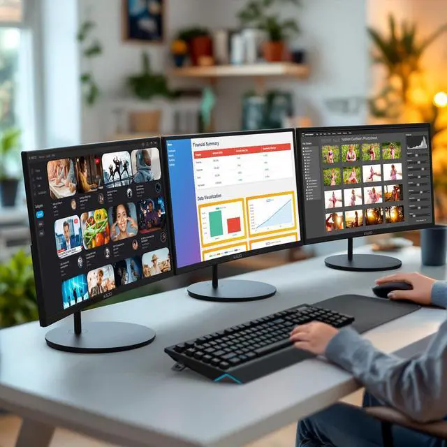 Alt view image 3 of 7 - 3-Pack Trio 24" Curved 1500R 1920x1080 75Hz FHD Computer Monitor | Triple Monitor Setup HDMI Office Gaming Hybrid, VESA Wall Mount Arm Mount Built-in Speakers, Panoramic Display Multi-tasking