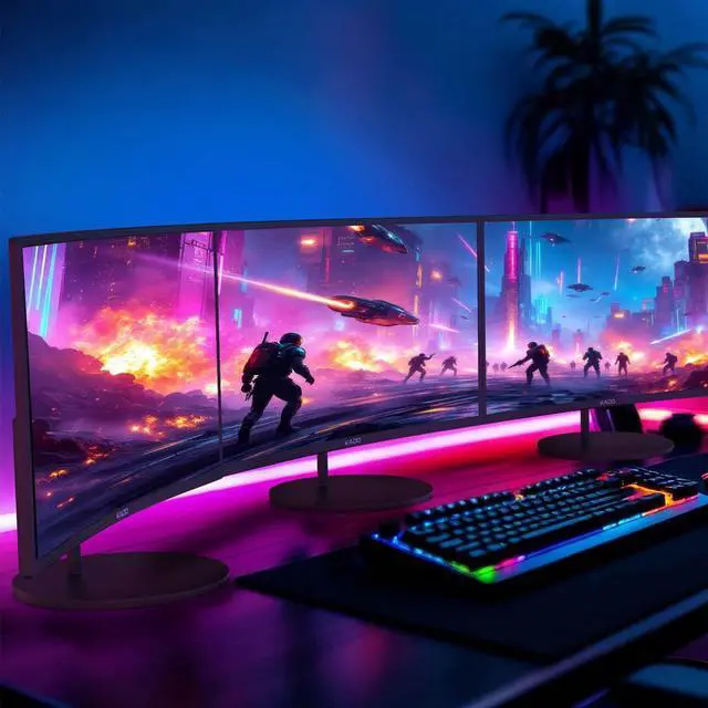 Alt view image 4 of 7 - 3-Pack Trio 24" Curved 1500R 1920x1080 75Hz FHD Computer Monitor | Triple Monitor Setup HDMI Office Gaming Hybrid, VESA Wall Mount Arm Mount Built-in Speakers, Panoramic Display Multi-tasking