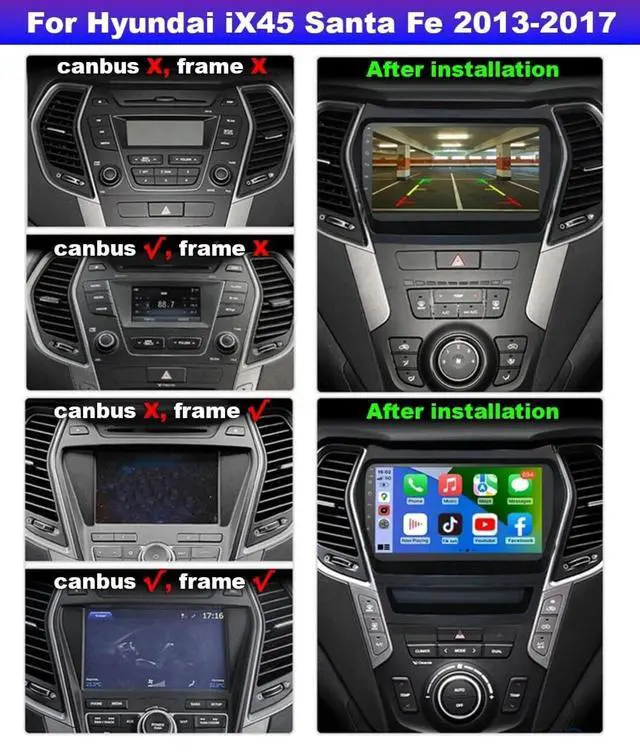 Alt view image 2 of 7 - 9" Car Stereo for Hyundai IX45 Santa Fe 2013-2018 Double Din Android 14 | Car Radio Player with Carplay Android Auto 2+64G Bluetooth Navi SWC Split Screen Touch Screen GPS WiFi FM Backup Camera