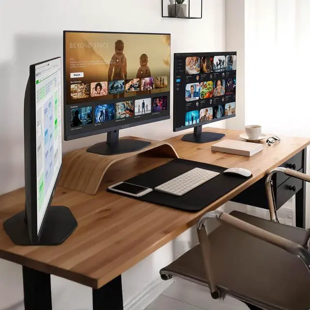Alt view image 3 of 7 - Triple Monitor 3-Pack 27" 1920x1080 75Hz FHD Computer Monitor Trio | HDMI Office Gaming Hybrid Desk Setup, VESA Wall Mount Arm Mount Built-in Speakers, Panoramic Display Multi-tasking