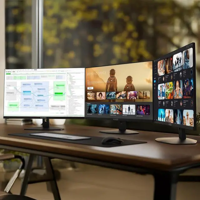 Alt view image 7 of 7 - Triple Monitor 3-Pack 27" 1920x1080 75Hz FHD Computer Monitor Trio | HDMI Office Gaming Hybrid Desk Setup, VESA Wall Mount Arm Mount Built-in Speakers, Panoramic Display Multi-tasking